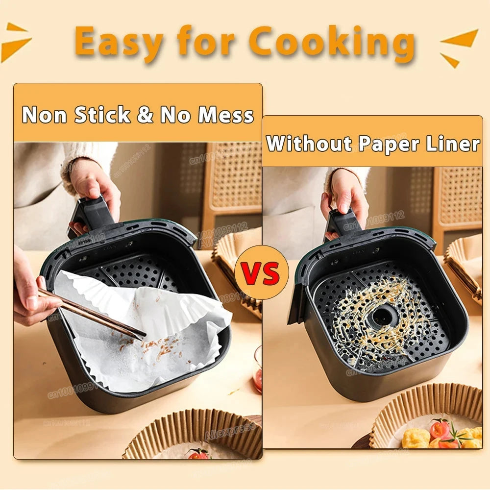 50/100Pcs Air Fryer Disposable Paper Non-Stick Airfryer Baking Papers round Air-Fryer Paper Liners Paper Kitchen Accessories